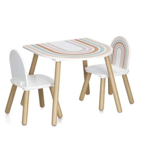 Zeller 13536 Kinder-Sitzgarnitur Rainbow, 3-TLG., MDF/Kiefer, Tisch: ca. 55 x 55 x 45 cm, Stuhl: ca. 28 x 28 x 49 cm
