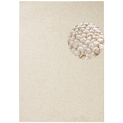 BT Carpet Wolly Teppich – Wohnzimmerteppich Flachgewebe Kurzflor Woll-Optik Wolle Skandi-Look Esszimmer, Wohnzimmer, Kinderzimmer, Schlafzimmer – Creme, 140x200cm