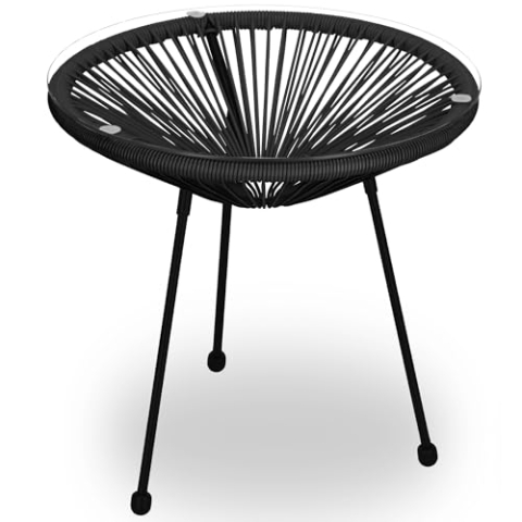 SPRINGOS Gartenmöbel Set Acapulco 2 Stühle & Kaffeetisch 50 cm Rund Schwarz, PE-Rattan Metall Gehärtetes Glas, UV-beständig, Wetterfest, Moderner Stil für Terrasse und Balkon, Einfache Montage
