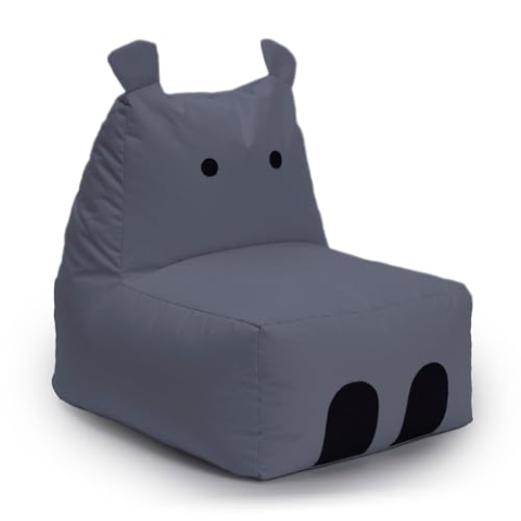 Lumaland Kindersitzsack Hippo | Sitzsack Tier Familie für Kinder | Wasserabweisender Bean Bag für Indoor & Outdoor | Pflegeleichtes Material | 80 x 70 x 65 cm & 2,9 kg leicht [Grau]
