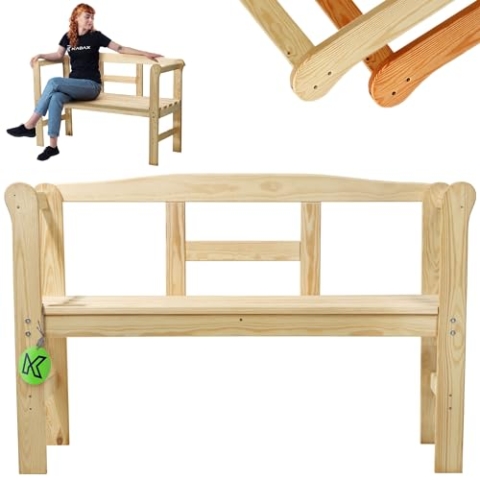 KADAX Gartenbank aus Holz, 119x44x76cm Sitzbank aus Massivholz, Holzbank für Garten, Terrasse und Balkon, Wetterfeste Balkonbank mit Rückenlehne (119cm/Natürlich/H)
