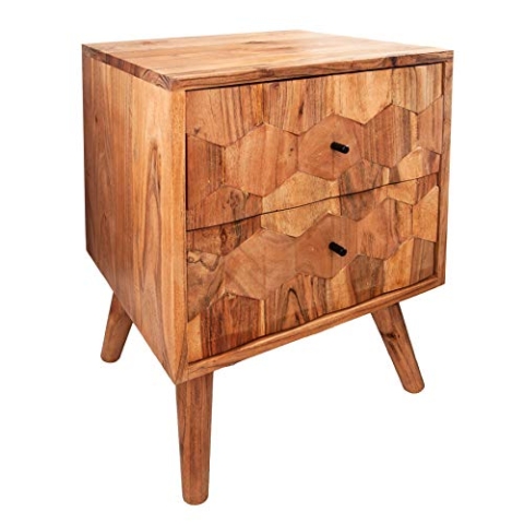 Riess Ambiente Massive Nachtkommode Beistelltisch Mystic Living 60cm Akazie Natur 3D Oberfläche Massivholz Holztisch Tisch