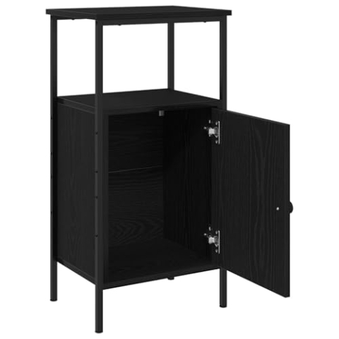 vidaXL Rechteckiger Nachttisch Set von 2 Moderne Nachttische mit Schublade und Regalen für Schlafzimmerstauraum Elegante Möbel Holz Zeitgenössisch Mattschwarz Kleine Wohnlösungen