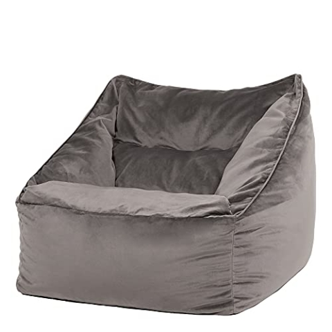 Icon Natalia Sitzsack Sessel für Erwachsene, Dunkelgrau, Flauschiger Samtstoff, Riesen Sitzsack Samt mit Füllung, Bean Bag Chair, Bequemer Sessel Wohnzimmer, Lounge, Schlafzimmer, Büro