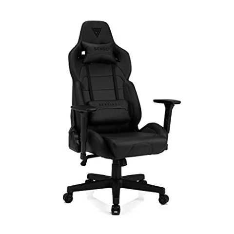 SENSE7 Gaming Sentinel Bürostuhl Zocker Gamer Ergonomischer Stuhl Armlehne Einteiliger Stahlrahmen Einstellbarer Neigungswinkel Schwarz, 40-48 x 72x59