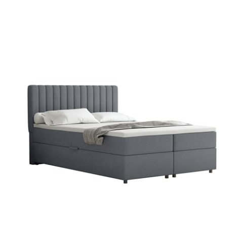 PANDA MÖBEL Everest Boxspringbett 140 x 200 cm Doppelbett mit hochwertiger Bonell-Matratze und Topper, Polsterbett mit Bettkasten, Schlafzimmer, Bequem, Modern, Stilvoll