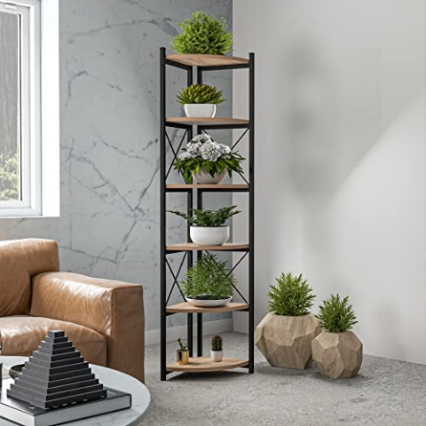 [en.casa] Pflanzregal Ulfborg Eckregal Blumenständer Winkelregal Pflanzentreppe mit 6 Ablagen 160x30x30 cm für Blumen, Pflanzen, Kräuter