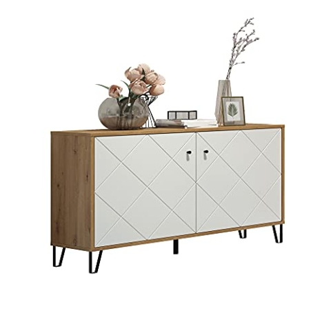 trendteam smart living - Sideboard Kommode Fernsehschrank - Wohnzimmer - Touch - Aufbaumaß (BxHxT) 123 x 76 x 40 cm - Farbe Artisan Eiche mit Weiß - 210287107