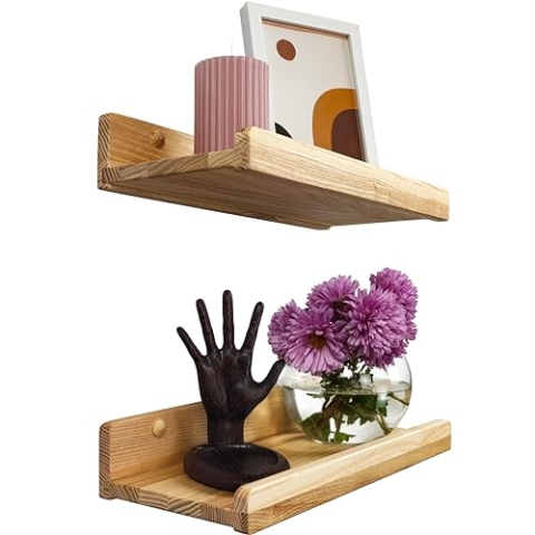 Handgearbeitet 2er-Set Schwebende Wandregal, Rustikale Holzregale mit Lippe, Kinderbücherregale, Bild & Fotoregal für Schlafzimmer, Wohnzimmer, Badezimmer, Küche, Büro (natürlich 30cm)