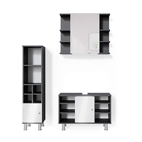 Vicco Badmöbel-Set Fynn, Anthrazit/Weiß, 3 Teile, mit Midischrank Tür klein