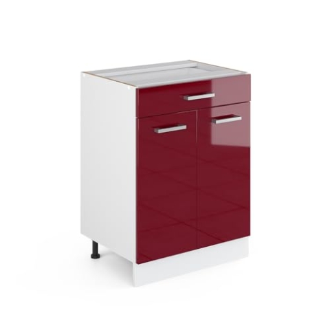 Vicco Küchenunterschrank R-Line, Bordeaux Hochglanz/Weiß, 60 cm mit Schublade, ohne Arbeitsplatte