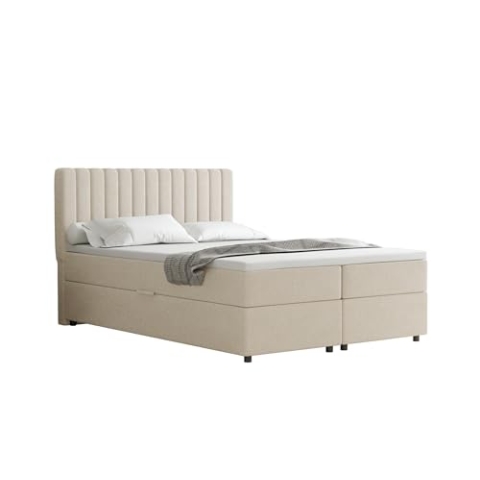PANDA MÖBEL Everest Boxspringbett 140 x 200 cm Doppelbett mit hochwertiger Bonell-Matratze und Topper, Polsterbett mit Bettkasten, Schlafzimmer, Bequem, Modern, Stilvoll