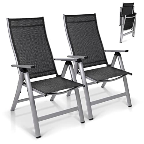 Homeoutfit24 London Gartenstühle 2er Set, Made in Europe, Balkonstuhl klappbar, Hochlehner Gartenstuhl, Esszimmerstuhl, Balkon & Terrasse, verstellbar, Terrassenmöbel, Campingstühle, wetterfest