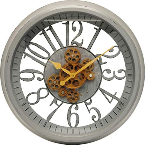 Technoline Wanduhr WT 1580, bewegende Zahnräder, grau