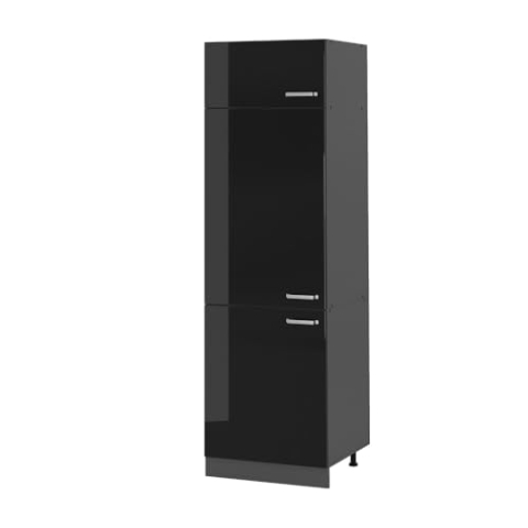 Vicco Kühlumbauschrank R-Line, Hochschrank für die Küche, Schwarz Hochglanz/Anthrazit, 60 cm