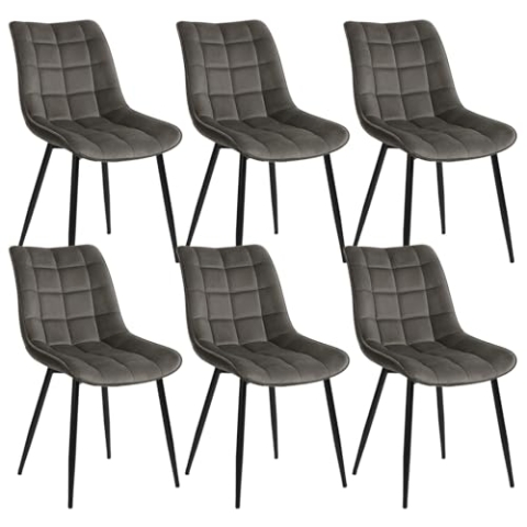 WOLTU Esszimmerstühle 6er Set Küchenstuhl Polsterstuhl Wohnzimmerstuhl Sessel mit Rückenlehne, Sitzfläche aus Samt, Metallbeine, Dunkelgrau BH142dgr-6