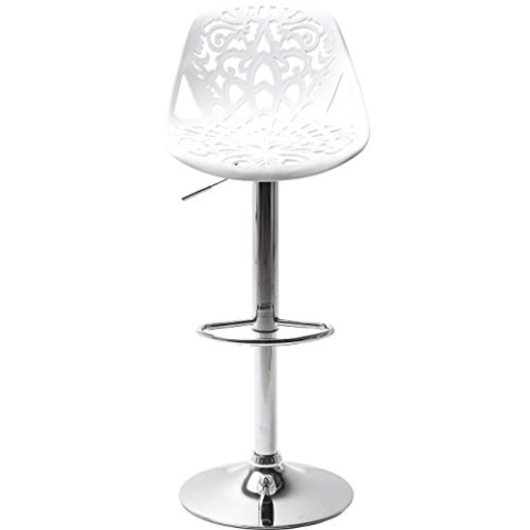 Kare Design Barhocker Ornament, moderner, massiver Design-Tresenstuhl mit Rückenlehne, höhenverstellbar, mattweiß-silber, chrom, 50 x 44.5 x 85 cm (H/B/T)