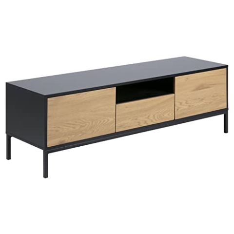 AC Design Furniture Jörn TV-Tisch mit 2 Türen und 1 Schublade, H: 45 x B: 140 x 40 cm, Wildeiche Optik/Schwarz, Holz/Metall, 1 Stk.