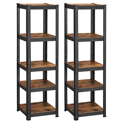 SONGMICS Standregal, 2er Set, Bücherregal, Lagerregal, 5 Ablagen, verstellbar, 37 x 37 x 150 cm, jeweils bis 400 kg belastbar, für Küche, Wohnzimmer, vintagebraun-schwarz GLR037B02