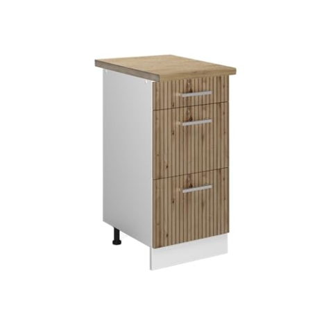 Vicco Küchenunterschrank R-Line, Artisan-Eiche/Weiß, 40 cm mit Schubladen, AP Eiche