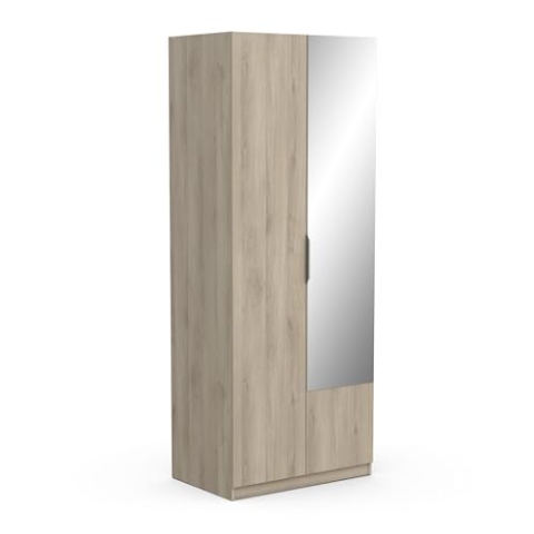 Demeyere 391389 Schrank mit Spiegel und Kleiderschrank 2 Türen 1 Nische Modern – Farbe Eiche Kronberg – 79,4 x 51,1 x 203 cm, Holzwerkstoff, grau