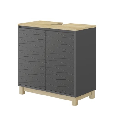Vicco Waschbeckenunterschrank Livia, Waschtischunterschrank, Anthrazit, 60 x 60 cm mit 2 Türen