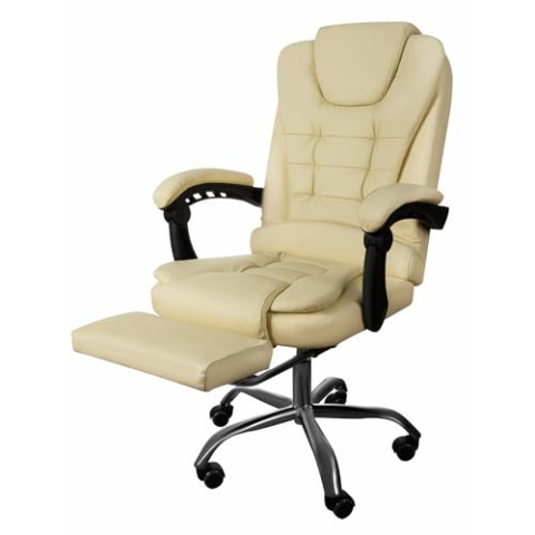 MT MALATEC Stuhl mit Fußstützen Regulierbar bis 130kg Beige - Ergonomiczny Büro Stuhl - Schreibtischstuhl und Arbeitszimmer - Chefsessel mit Silokonräder und Kippmechanismus 23287