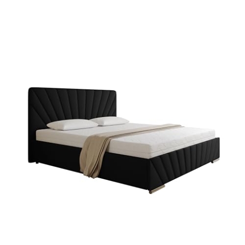 PANDA MÖBEL Polsterbett 180x200 cm - RAY Kollektion - Modern Doppelbett mit hochwertiger Taschenfederkernmatratze Pocket - Polsterbett mit Bettkasten für Schlafzimmer - Schwarz