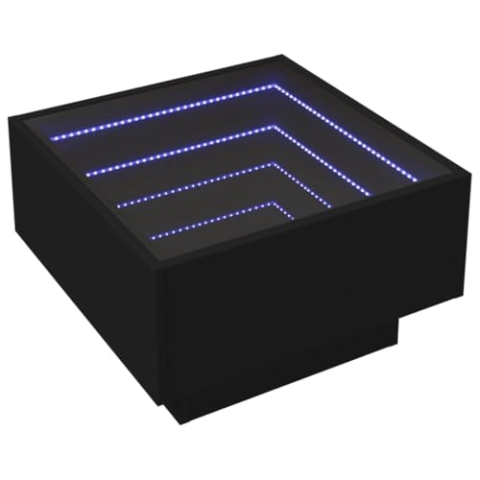 vidaXL LED Couchtisch, Beistelltisch mit LED-Infinity-Spiegel, Kaffeetisch Sofatisch für Wohnzimmer, Wohnzimmertisch, Schwarz Holzwerkstoff