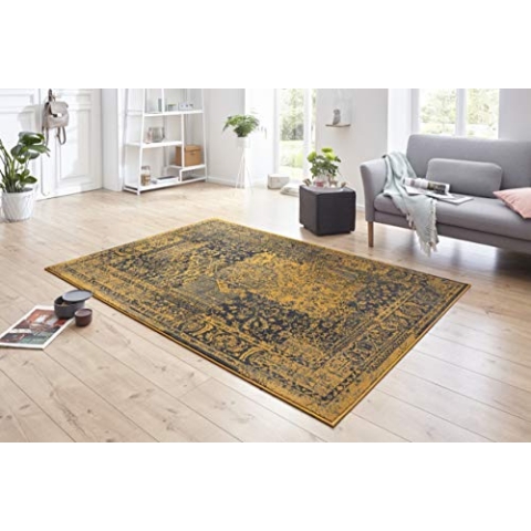 Hanse Home Teppich Plume – Used-Look Teppich Kurzflor Modern Vintage Design Teppiche für Esszimmer, Wohnzimmer, Kinderzimmer, Flur, Schlafzimmer, Küche – Gold Grau 160x230cm