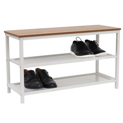 DuneDesign Schuhbank mit Sitzfläche Holz - 80x30x45 Schuhregal Metall - Schuhschrank mit Sitzbank - Schuhkommode Flur Bank mit Stauraum - Garderobenbank mit Schuhablage - Kindersitzbank für Garderobe