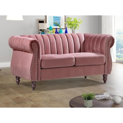 Vente-unique-Chesterfield-Sofa - 2-Sitzer - Samt - Altrosa - Trumbo