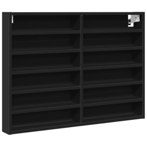 vidaXL Vitrinenschrank, Sammlervitrine 12 Ablagen, Hängevitrine Wandregal für Wohnzimmer, Glasvitrine Wandvitrine Hängeregal, Schwarz Holzwerkstoff