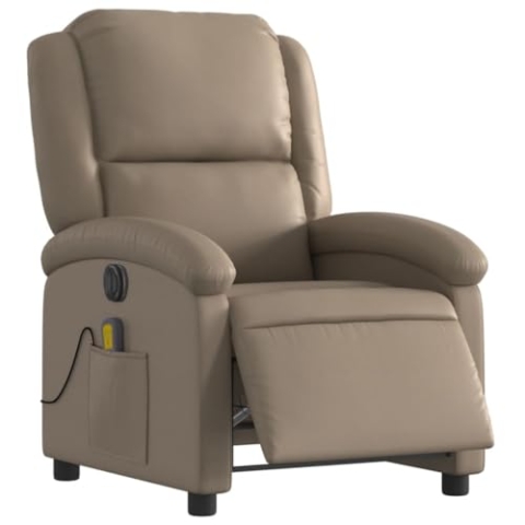 vidaXL Massagesessel Elektrisch, Sessel Verstellbare Rückenlehne Fußteil, Fernsehsessel Relaxsessel mit Liegefunktion, Liegesessel Polstersessel Ruhesessel, Cappuccino-Braun Kunstleder