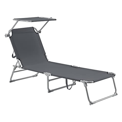 [en.casa] Sonnenliege mit Dach Getaria Liegestuhl klappbar Strandliege bis 115 kg Gartenliege mit Rückenlehne verstellbar Stahlgestell Dunkelgrau