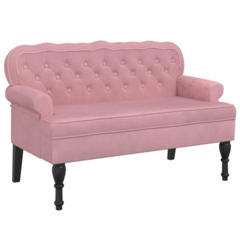 vidaXL Sitzbank, Bank Polsterbank mit Rückenlehne, Bettbank mit Holzbeinen, Flurbank Ottomane für Wohnzimmer Büro, Modern, Rosa Samt