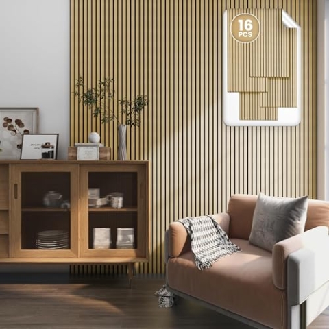 NEU.HOLZ Akustikpaneele Holz - Schalldämmung Wandpaneele in Holzoptik Eiche hell, Schallschutz Akustikplatten Wandverkleidung innen, Schallabsorber Paneele Wand & Decke, Holzpaneele Wand 11,52 m²