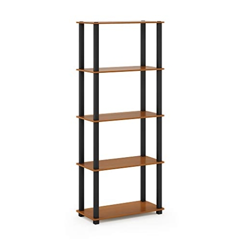 Furinno Turn-S-Tube 5-stufiges Mehrzweckregal mit Vierkantrohren, helles Kirschholz/Schwarz
