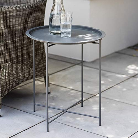 CKB LTD Bistro Tabletttisch aus Stahl, zusammenklappbare Stangenbeine und abnehmbare Tablett, matt-anthrazit, pulverbeschichteter Stahl, Einzel-Gartenmöbeltisch (Anthrazit)