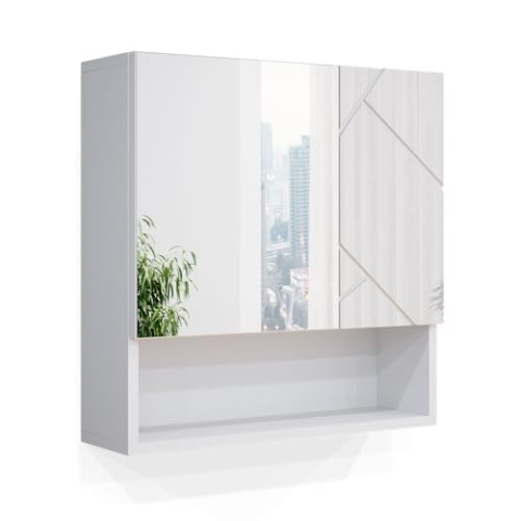 Vicco Badspiegelschrank Irma, Badezimmerspiegel, Weiß Hochglanz, 54 x 55 cm