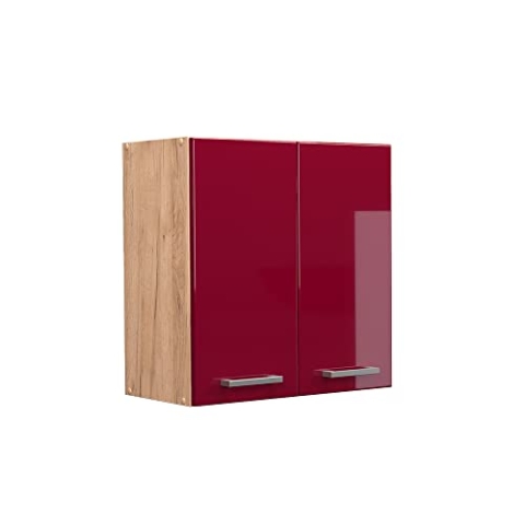 Vicco Hängeschrank R-Line, hängender Küchenschrank, Bordeaux Hochglanz/Goldkraft Eiche, 60 cm
