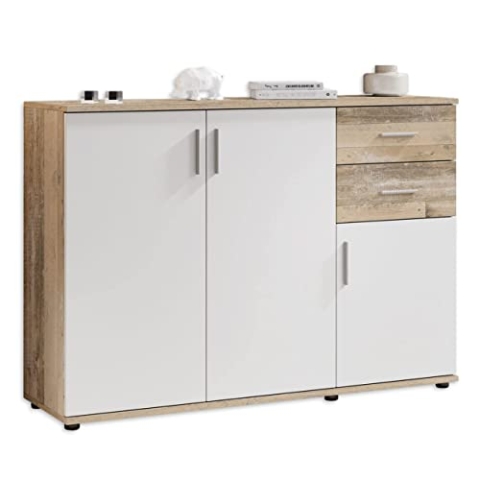 Bobby Kommode in Old Style Optik, Weiß - Modernes Sideboard mit viel Stauraum für Ihren Wohnbereich - 120 x 82 x 35 cm (B/H/T)