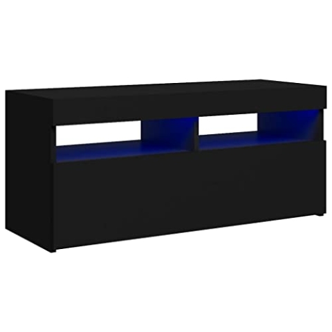 vidaXL TV Schrank mit LED-Leuchten Lowboard Fernsehschrank Fernsehtisch Sideboard HiFi-Schrank TV Möbel Tisch Board Schwarz 90x35x40cm