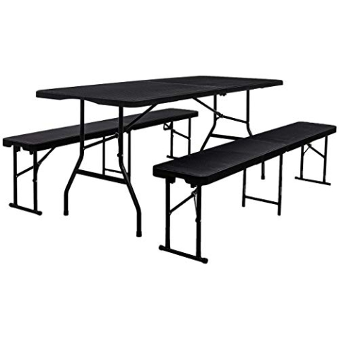 AMANKA 300kg Bierzeltgarnitur 180 x 70 cm Rattan-Optik für 8 Personen - Esstisch Set mit 2 Bänken
