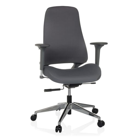 hjh OFFICE Bürostuhl ergonomisch HENFIELD G Drehstuhl mit Flexibler Rückenlehne, Muldensitz mit Sitztiefenverstellung, Stoff Grau