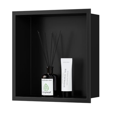Neodrain Wandnische Dusche Edelstahl Eingebettete Duschnische Schwarz Einzelregal Lagerung für Badezimmer, 30 x 30 x 10 cm