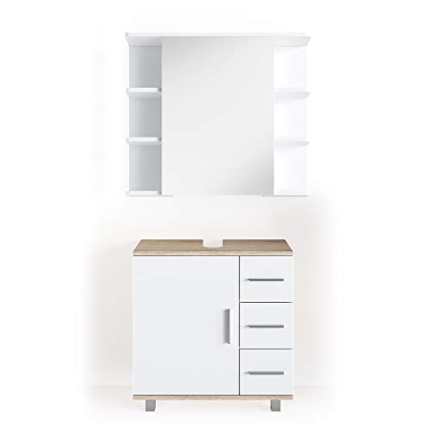 Vicco Badmöbel-Set Ilias, Badezimmerschrank-Set, Sonoma/Weiß, 2 Teile