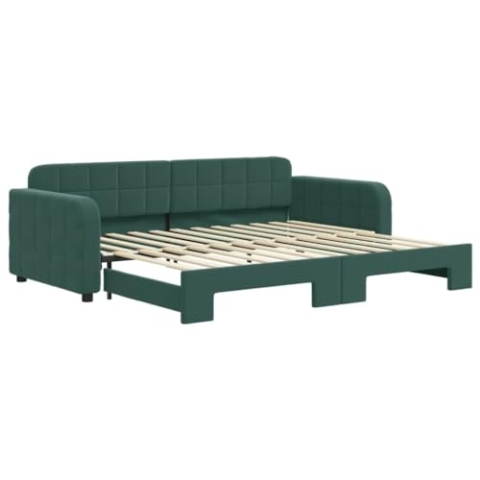 vidaXL Tagesbett, Ausziehbar Schlafsofa mit Lattenrost, Bettsofa Gästebett für Schlafzimmer Wohnzimmer, Sofa Bett Ausziehbett, Dunkelgrün 90x200 cm Samt
