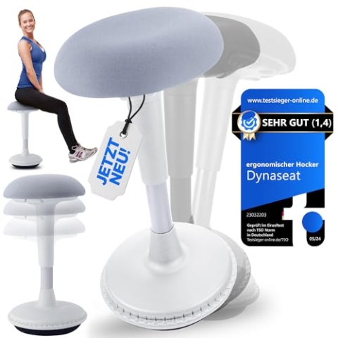 Dynaseat Ergonomischer Hocker höhenverstellbar zum Sitzen & Stehen (Weiß, 65-85 Variante) - Sitzhocker Bürohocker ergonomisch - Schreibtischhocker mit Schwingeffekt - Stehhilfe