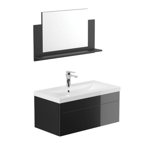 Home Deluxe - Badmöbel-Set - WANGEROOGE Big Schwarz - Medium - inkl. Waschbecken und komplettem Zubehör - Breite Waschbecken: ca. 80 cm I Badezimmermöbel Waschtisch Badmöbelset